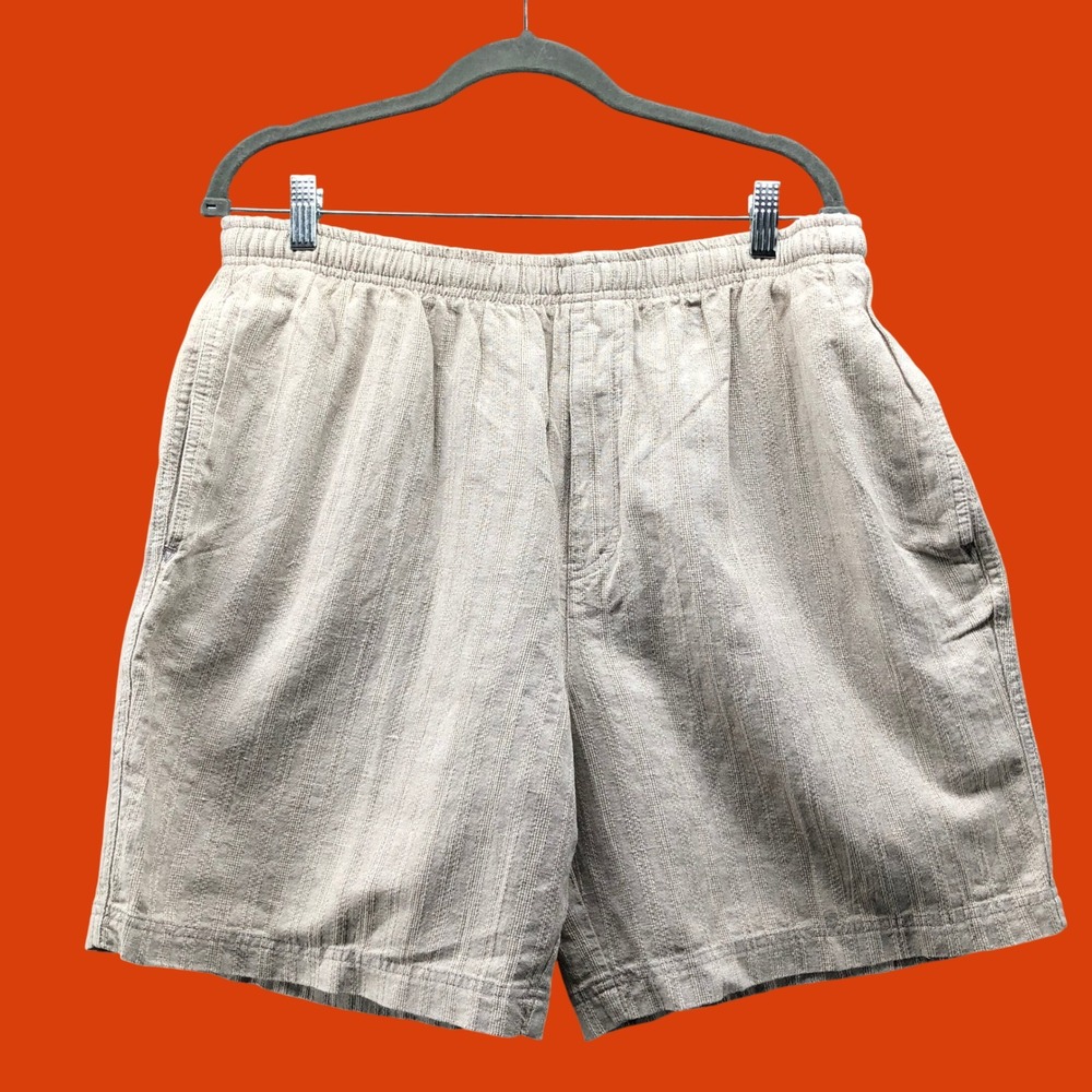 Vintage 90s The Territory Ahead Linen Blend Elastic Waist Shorts Mens XL Beige